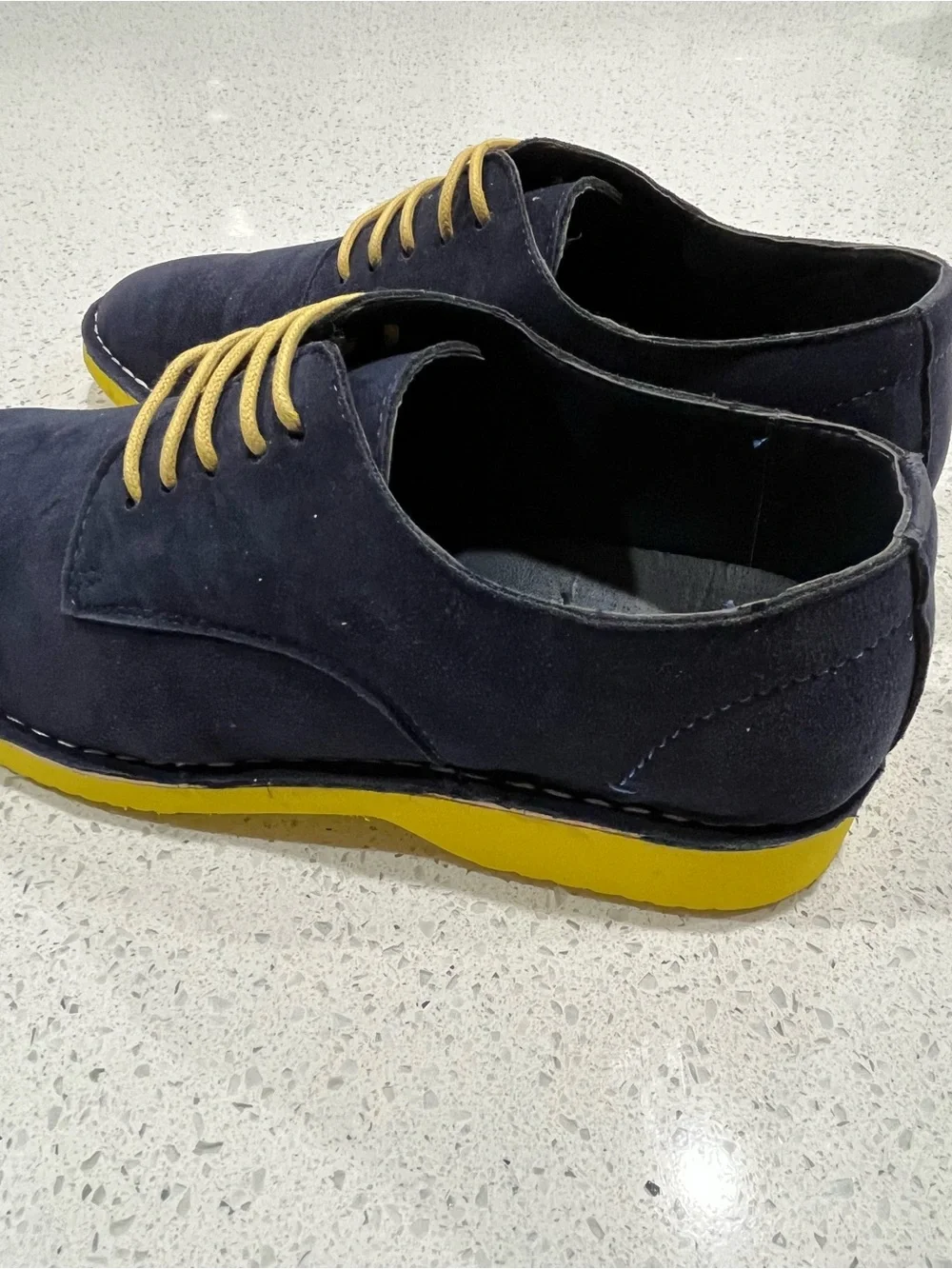 Amali Men's Navy Blue Suede Lace Up Oxfords with Yellow Sole Size 10 New No Box